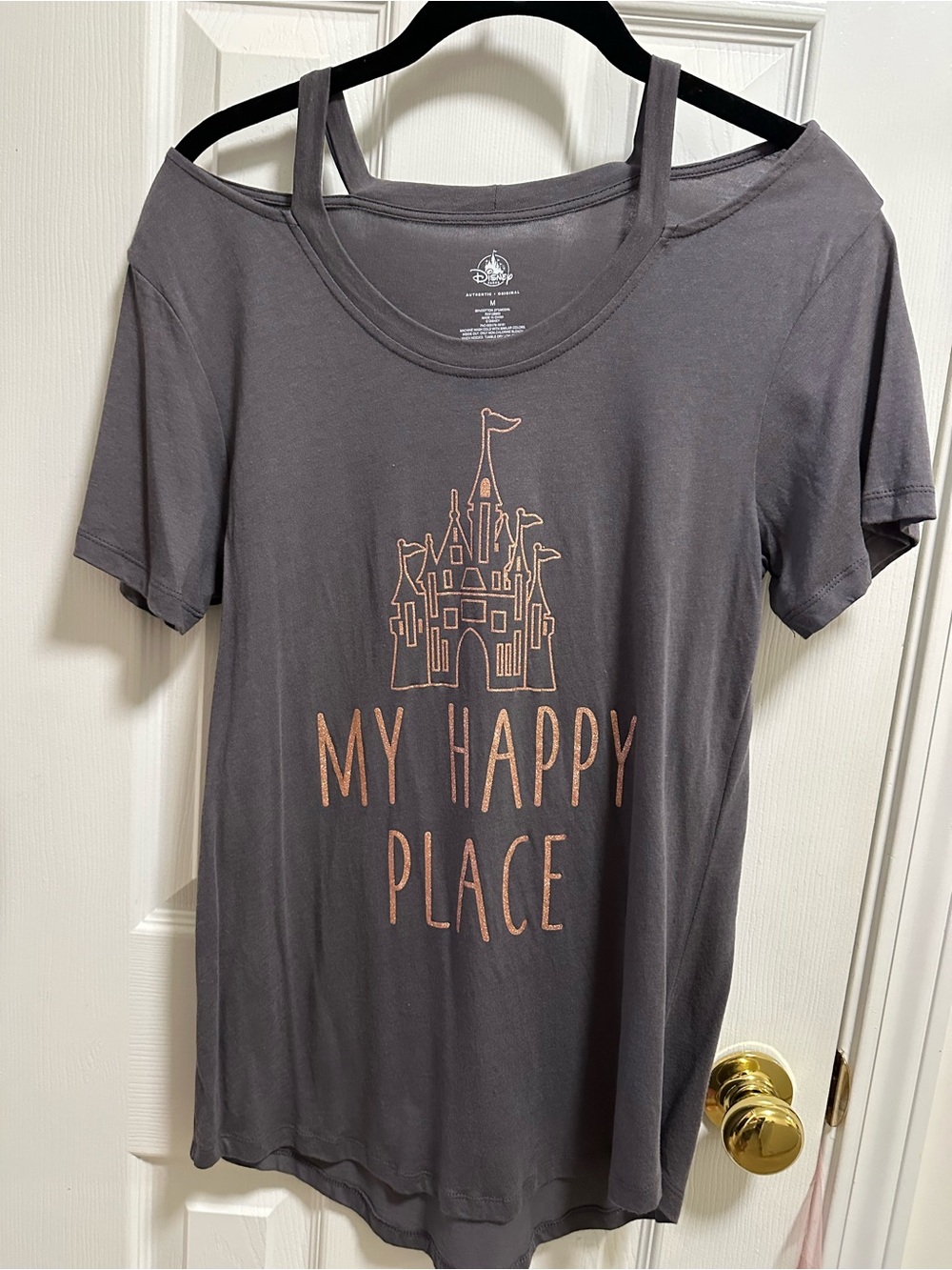 Disney Women's Gray T‑Shirt with Rose Gold Castle Graphic